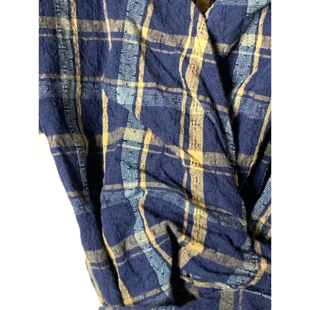 Madewell Sweetheart Wrap Top Womens XS Plaid Navy Blue Cotton Milkmaid Cottage‎